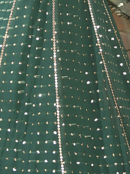 Odette Green Georgette Embellished Semi-Stitched Lehenga For Women