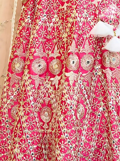 Odette Pink Silk Blend Embroidered Semi-Stitched Lehenga For Women