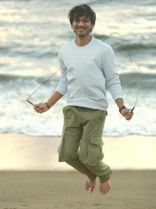 Sky Blue Stripes Crew Neck T Shirt