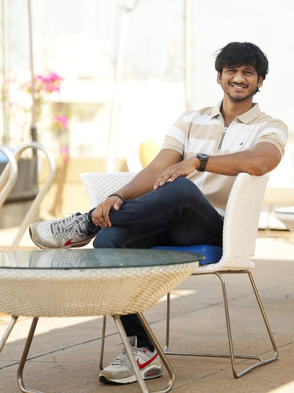 Fawn Jacquard Block Design Zipper Polo T Shirt