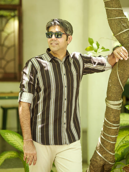 Bottle Brown Stripes Casual Shirt