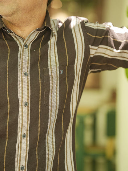 Bottle Brown Stripes Casual Shirt