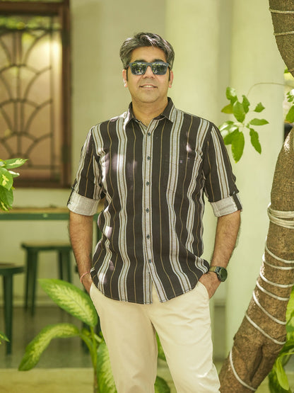 Bottle Brown Stripes Casual Shirt