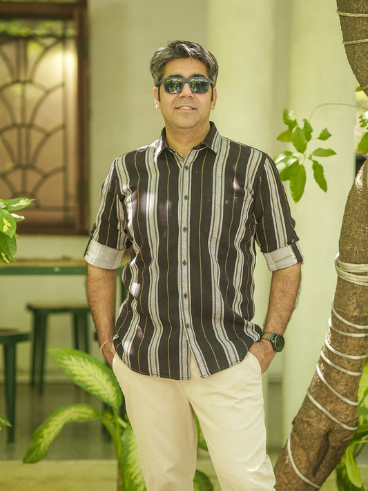 Bottle Brown Stripes Casual Shirt