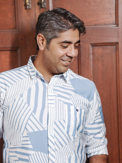 Blue Geometric Line Printed Shirt