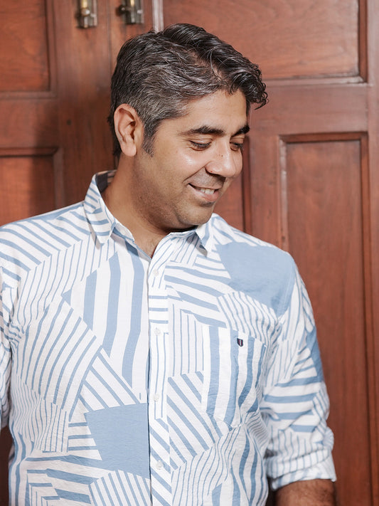 Blue Geometric Line Printed Shirt