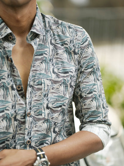 Aqua Green Abstract Printed Shirt