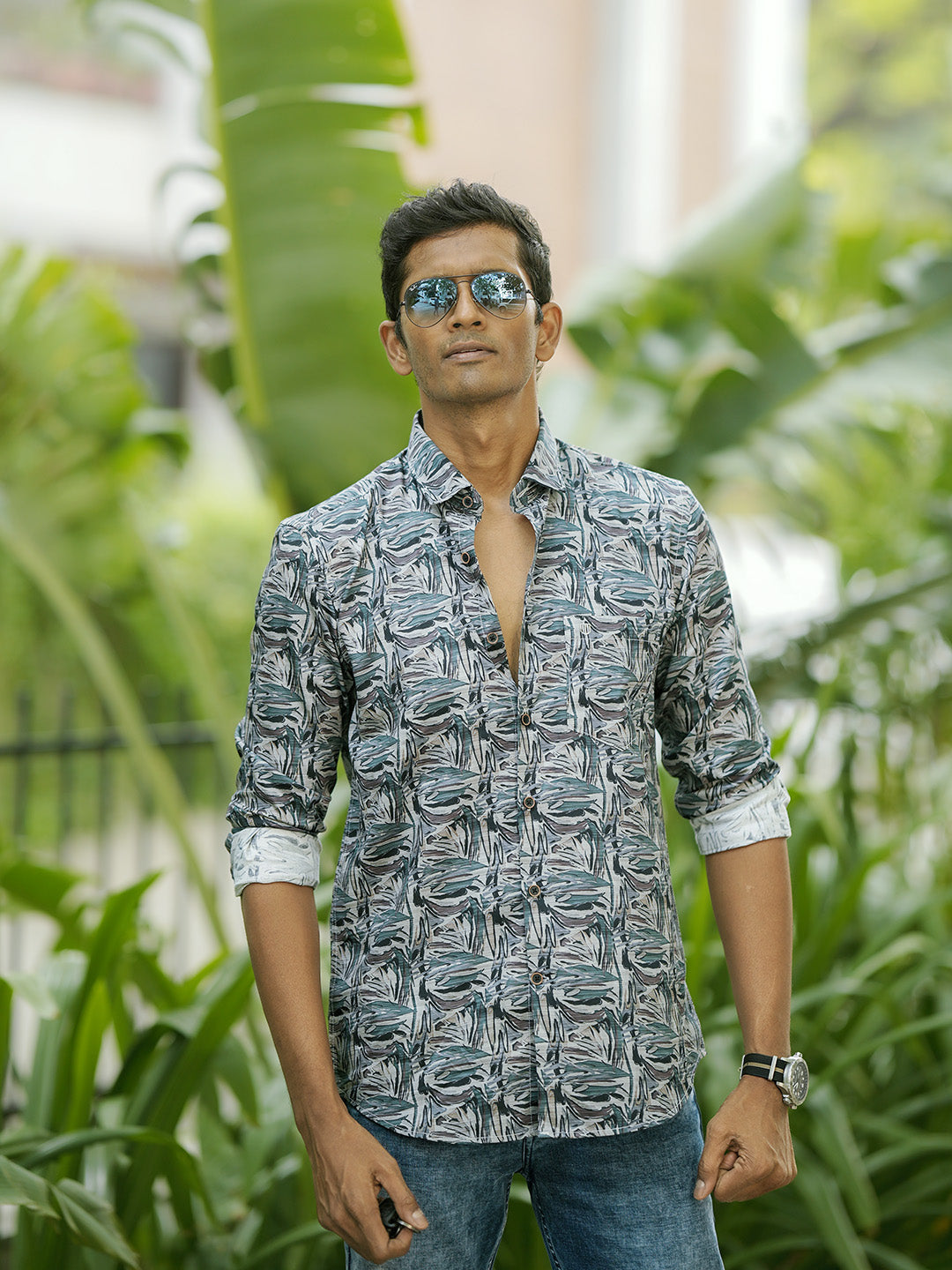 Aqua Green Abstract Printed Shirt