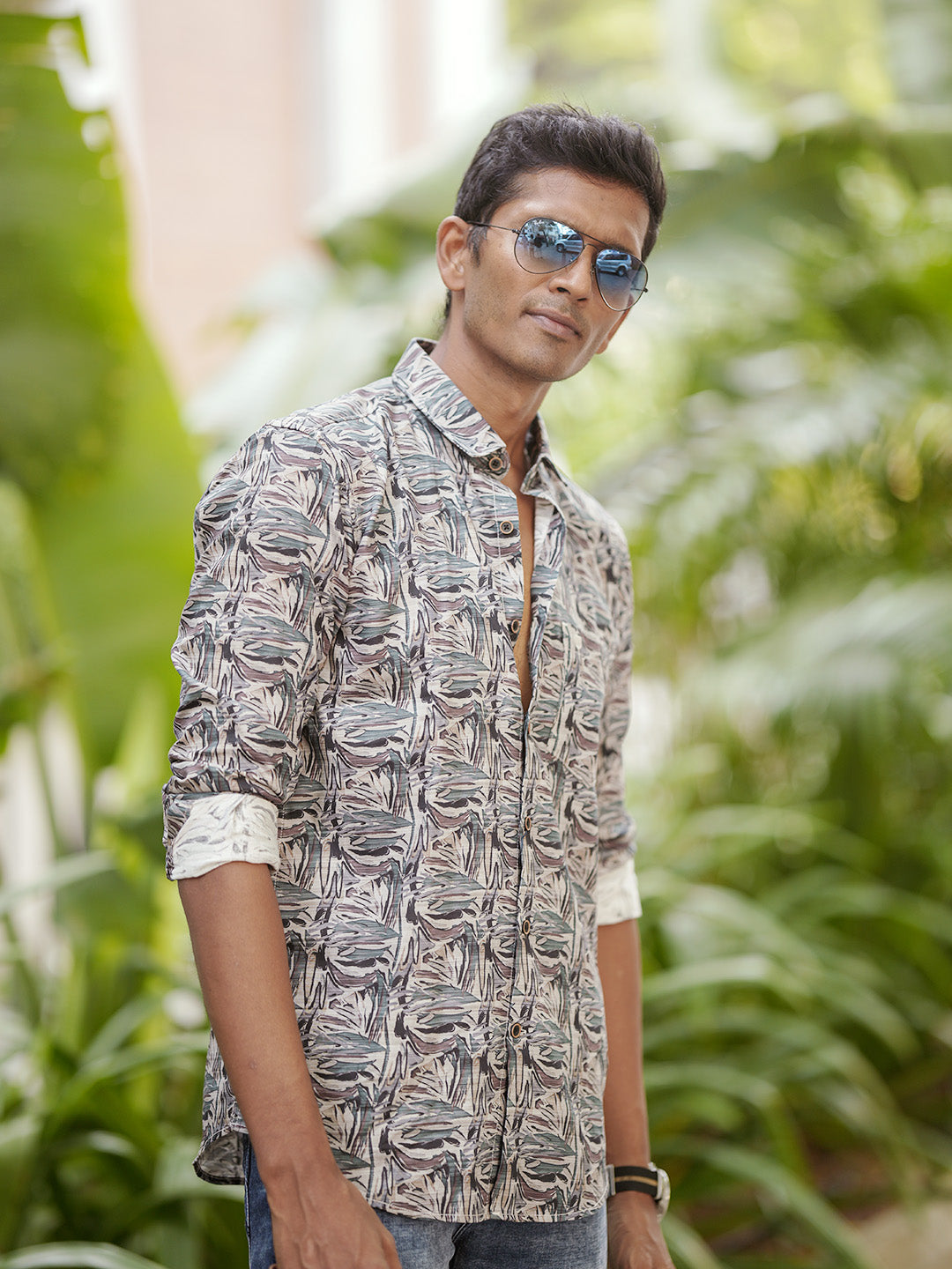 Aqua Green Abstract Printed Shirt