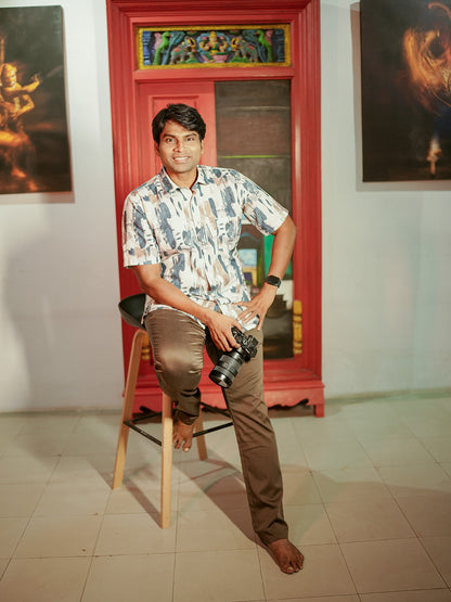 Navy Printed Casual Shirt