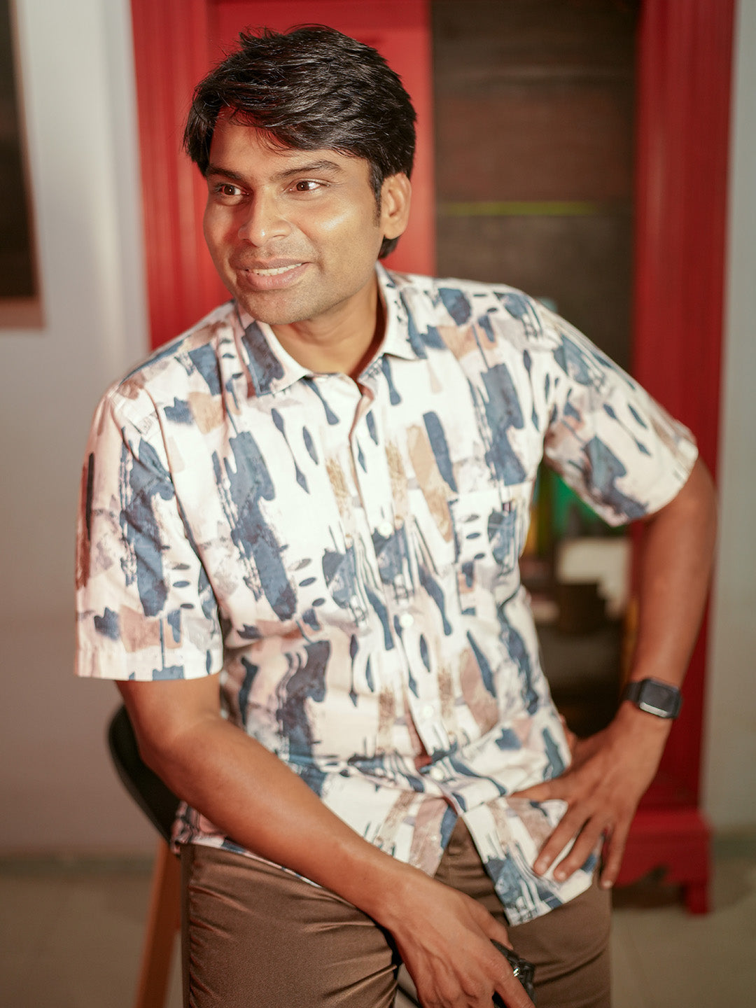 Navy Printed Casual Shirt