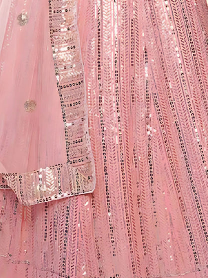 Odette Light Pink Georgette Embellished Semi-Stitched Lehenga For Women