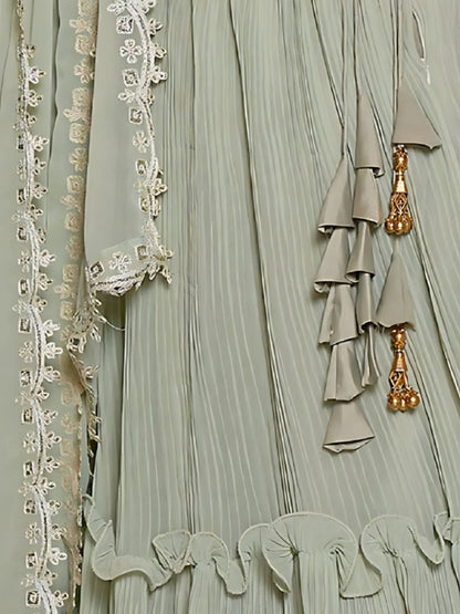 Odette Grey Georgette Embroidered Semi-Stitched Lehenga For Women