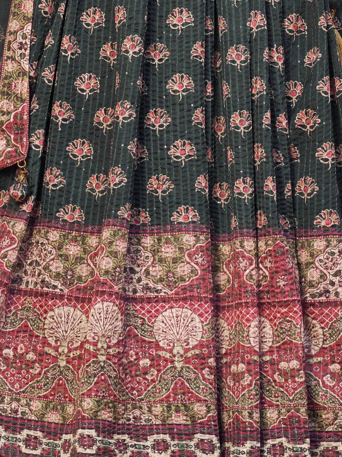 Odette Black Chinon Printed Stitched Lehenga Set For Women