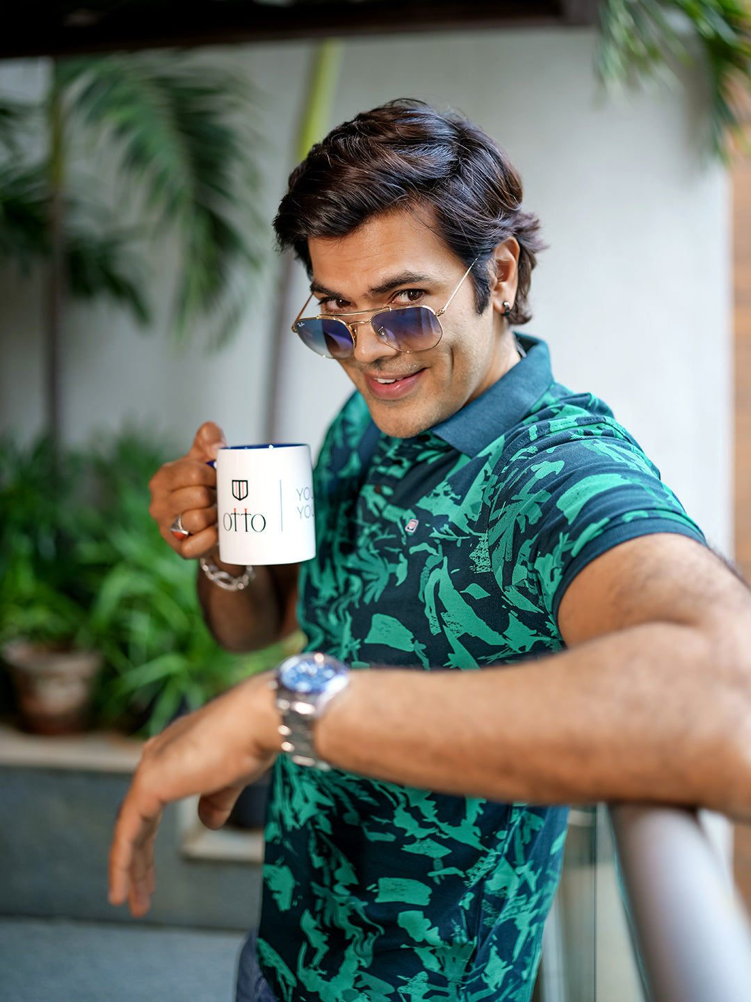 Green Printed Polo T Shirt