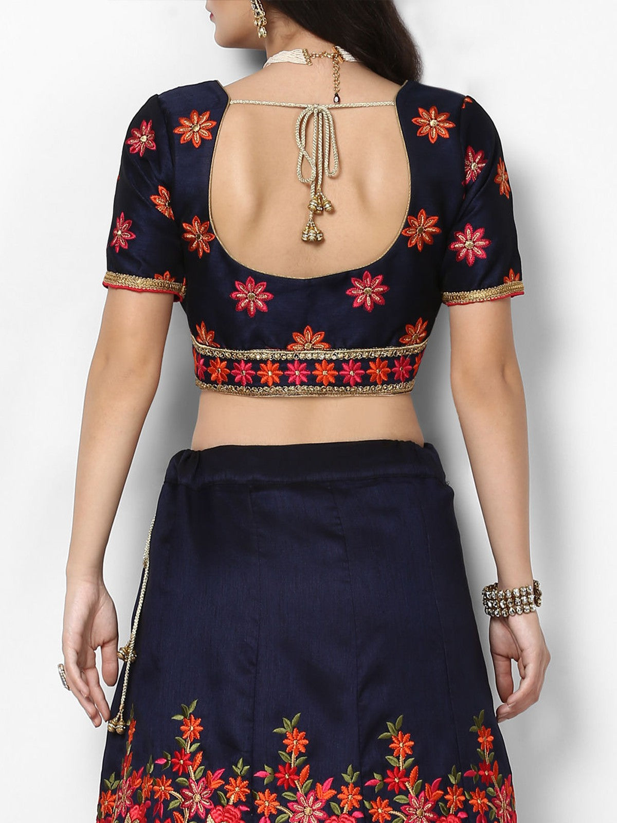 Odette Women Black And Pink Art Silk Semi Stitched Lehenga With Unstitched Blouse