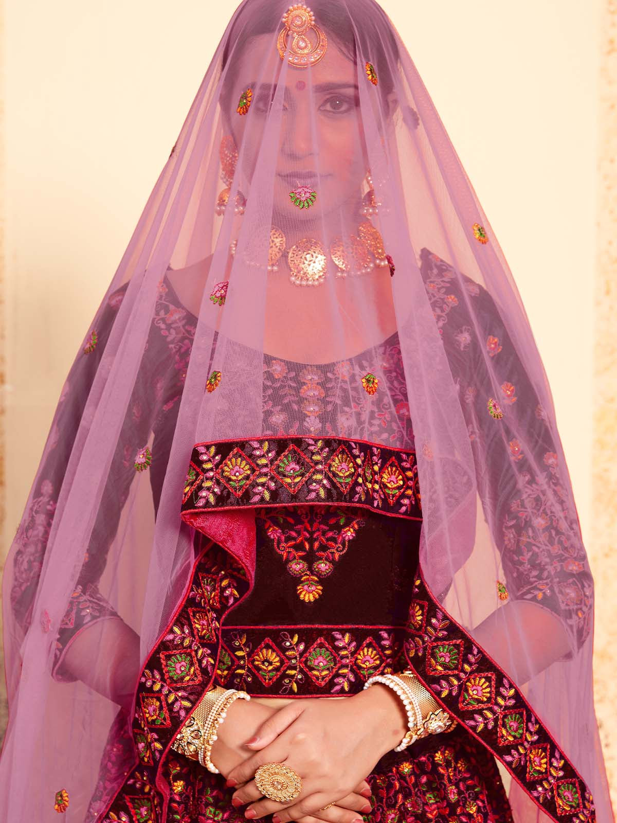 Odette Women Embroidered Modern Maroon Semi Stitched Lehenga With Unstitched Blouse