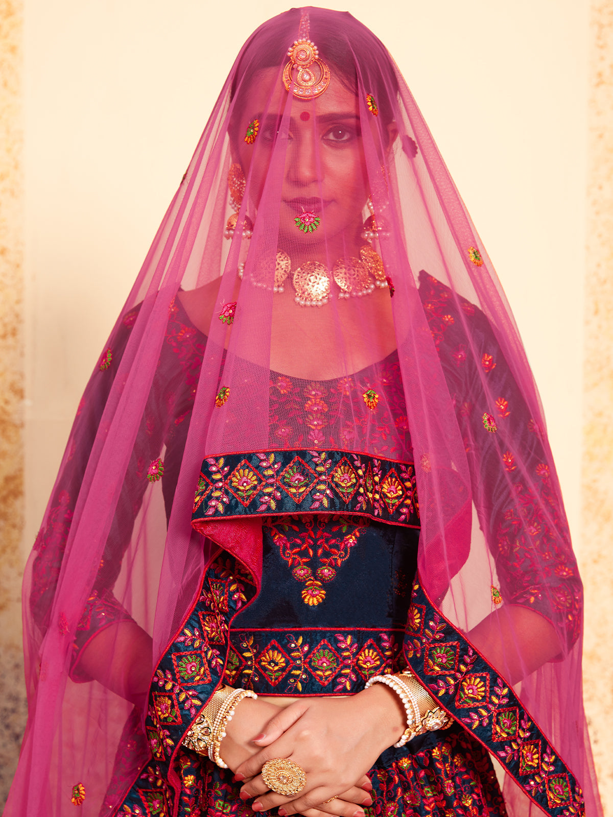 Odette Women Dark Blue Designer Semi Stitched Lehenga With Unstitched Blouse