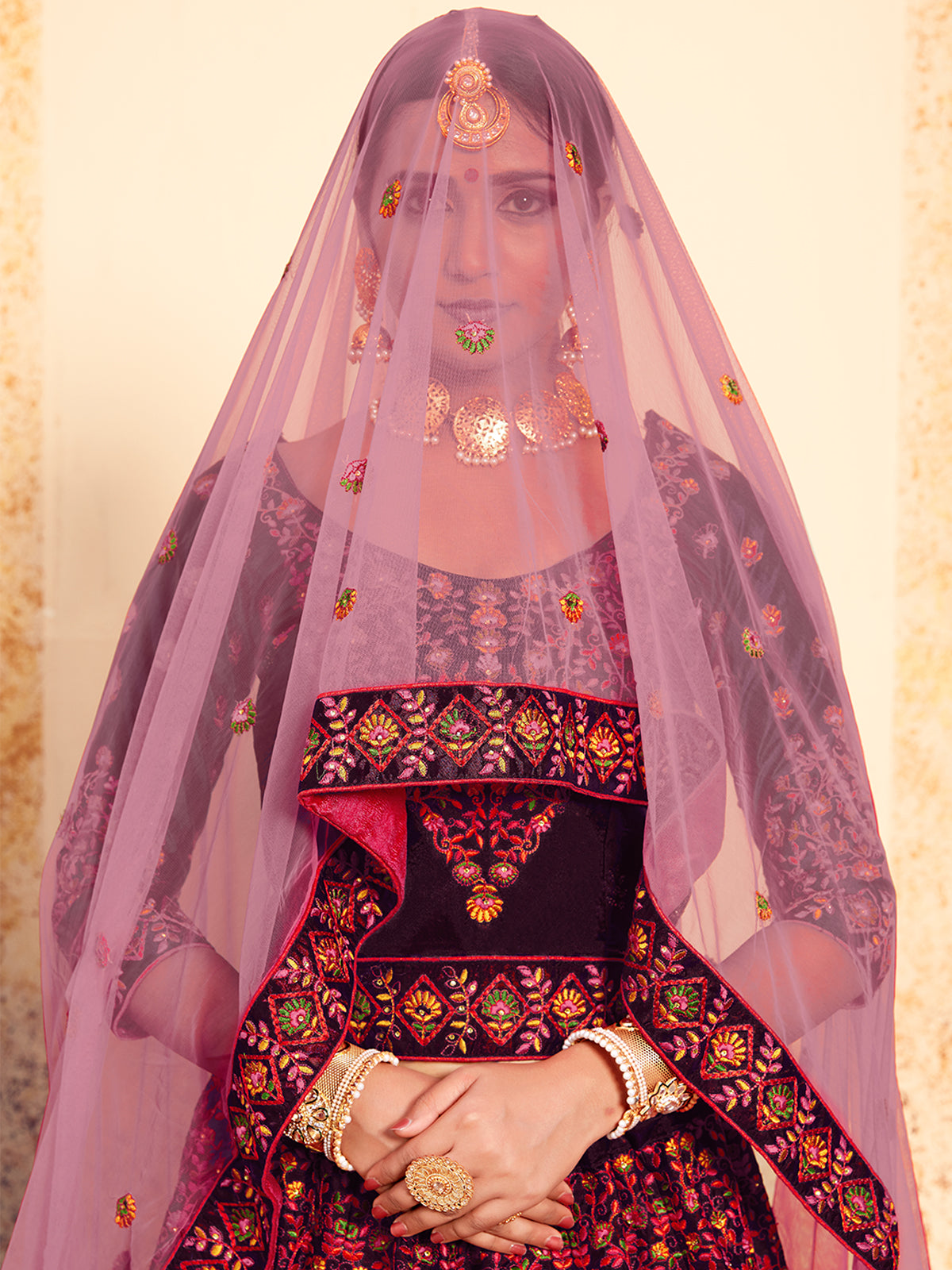 Odette Women Brown Classy Semi Stitched Lehenga With Unstitched Blouse