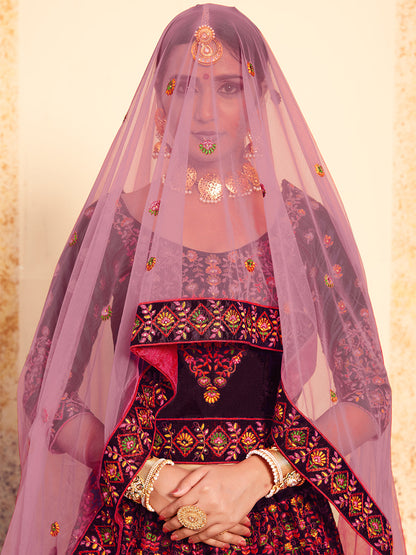 Odette Women Brown Classy Semi Stitched Lehenga With Unstitched Blouse