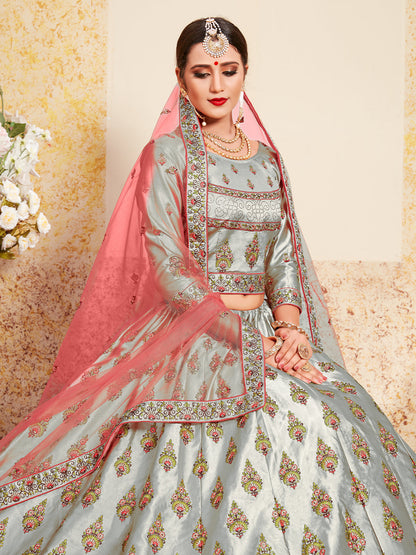 Odette Women Grey Designer Semi Stitched Lehenga With Unstitched Blouse