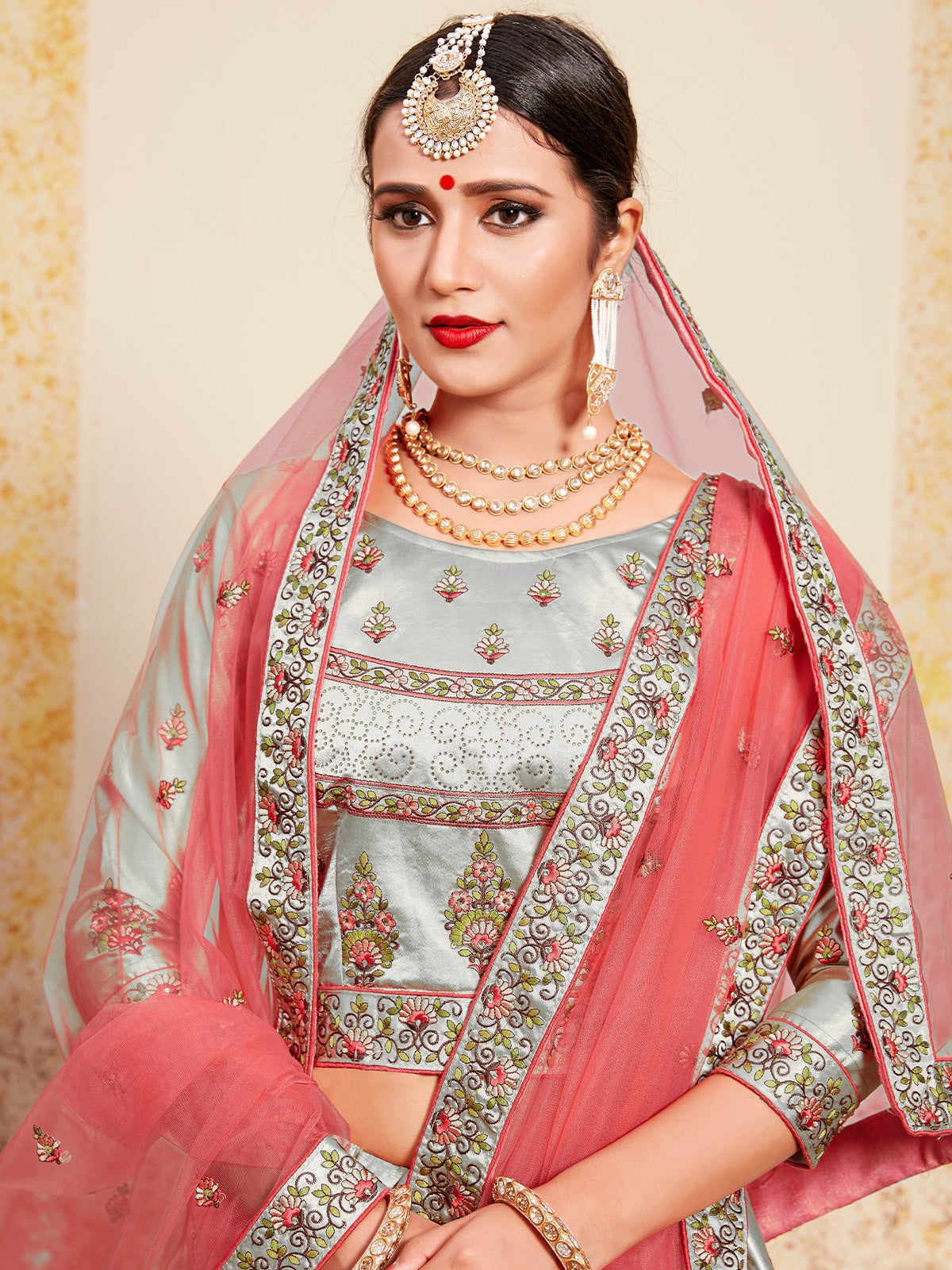 Odette Women Grey Designer Semi Stitched Lehenga With Unstitched Blouse