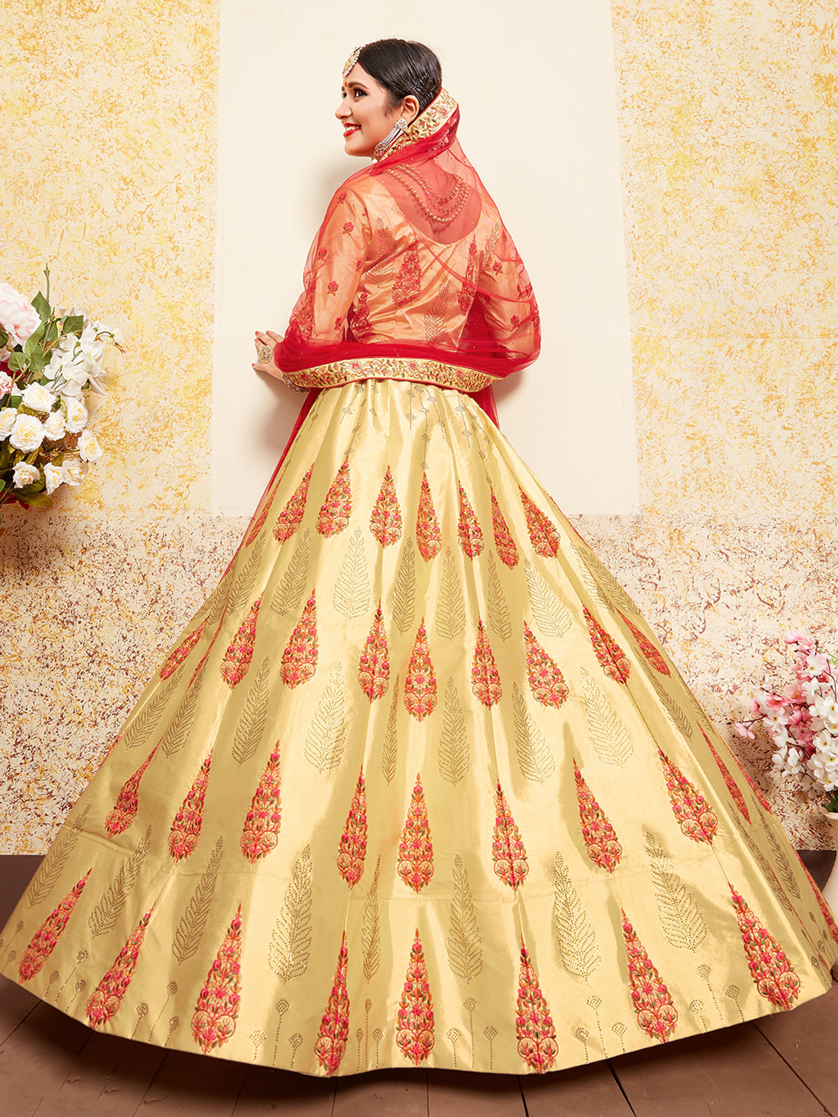 Odette Women Beige Stunning Semi Stitched Lehenga With Unstitched Blouse