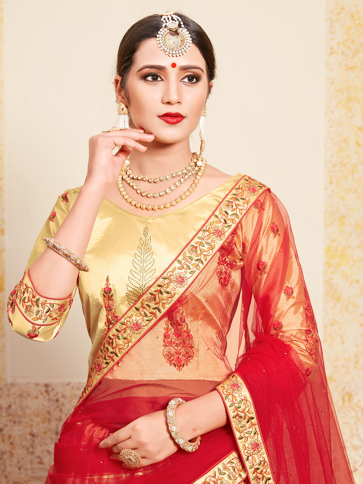 Odette Women Beige Stunning Semi Stitched Lehenga With Unstitched Blouse