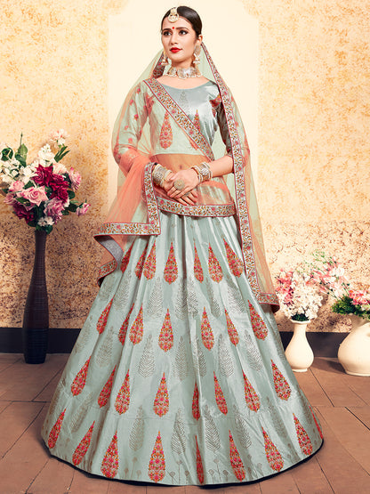 Odette Women Grey Designer Semi Stitched Lehenga With Unstitched Blouse