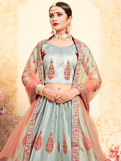 Odette Women Grey Designer Semi Stitched Lehenga With Unstitched Blouse