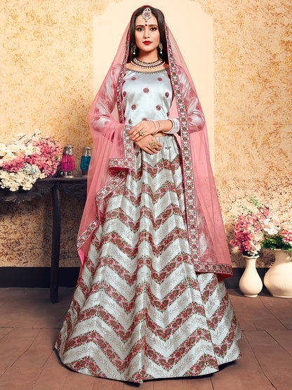 Odette Women Grey Designer Semi Stitched Lehenga With Unstitched Blouse