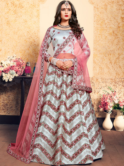 Odette Women Grey Designer Semi Stitched Lehenga With Unstitched Blouse