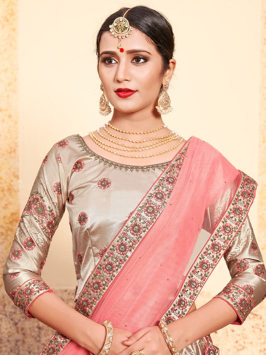 Odette Women Brown Classy Semi Stitched Lehenga With Unstitched Blouse