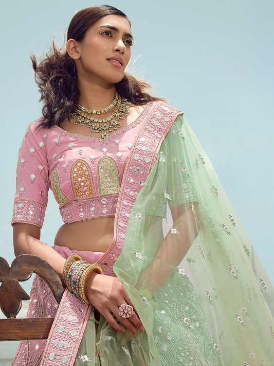 Odette Women Light Purple Georgette Semi Stitched Lehenga With Unstitched Blouse