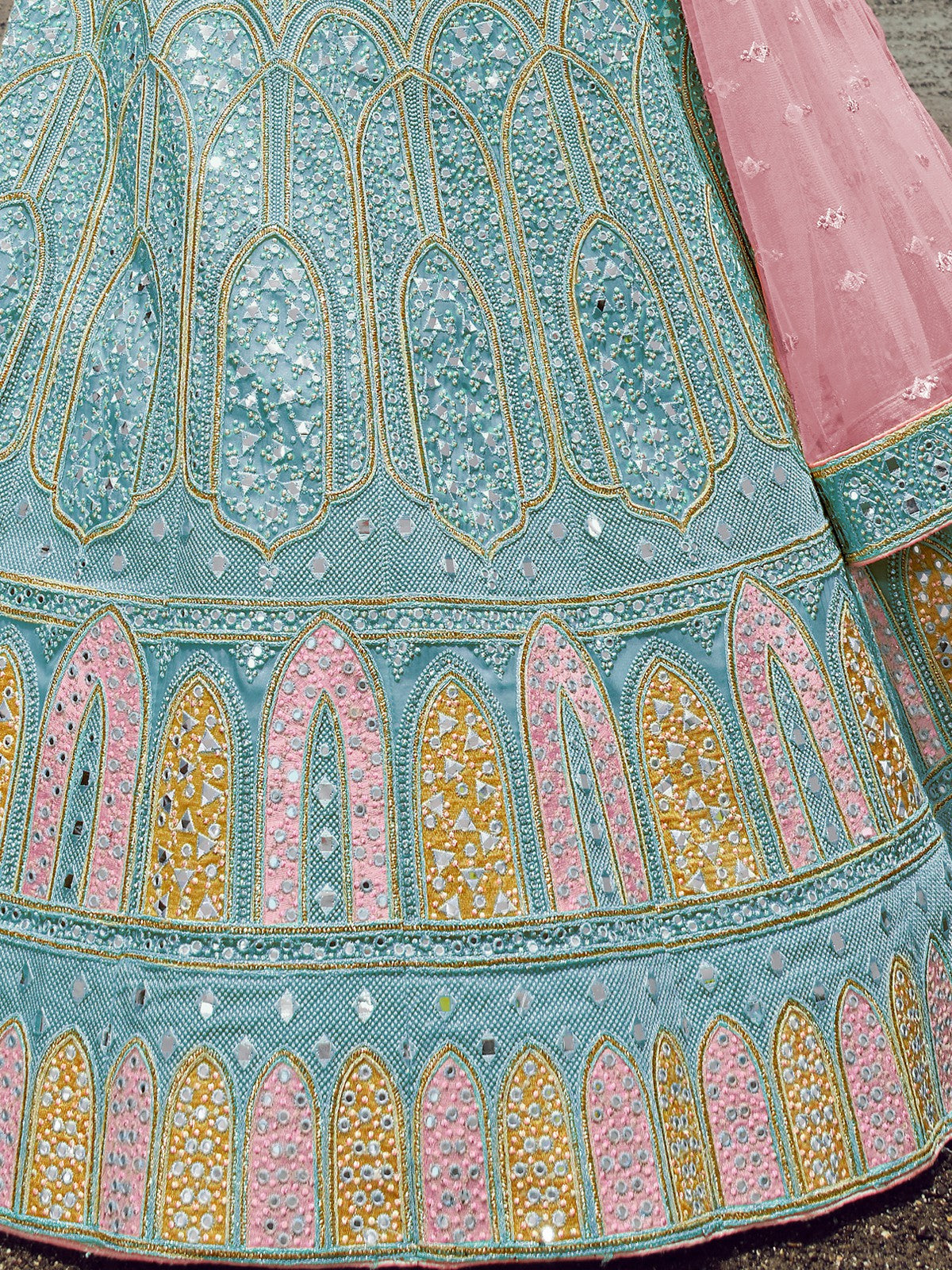 Odette Women Light Blue Georgette Semi Stitched Lehenga With Unstitched Blouse