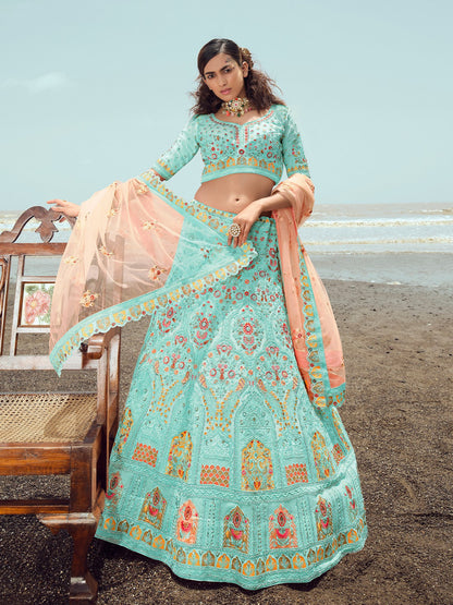 Odette Women Blue Semi Stitched Lehenga With Unstitched Blouse