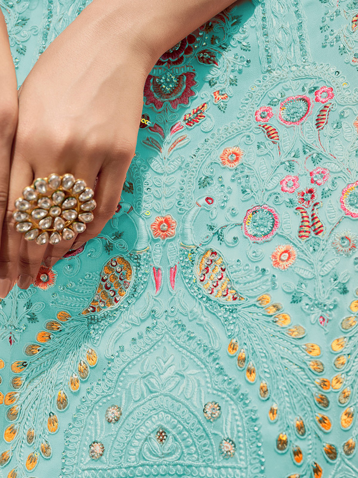 Odette Women Blue Semi Stitched Lehenga With Unstitched Blouse