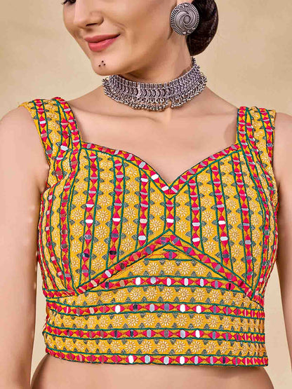 Odette Women Maroon Embroidered Semi Stitched Lehenga With Unstitched Blouse