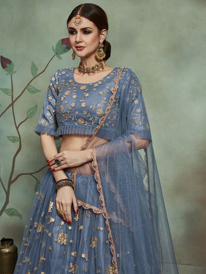 Odette Women Grey Designer Semi Stitched Lehenga With Unstitched Blouse