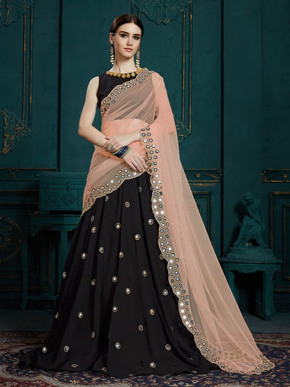 Odette Women Black Classy Semi Stitched Lehenga With Unstitched Blouse
