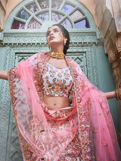 Odette Women Multicolor Georgette Semi Stitched Lehenga With Unstitched Blouse