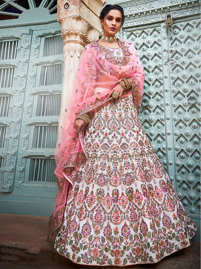 Odette Women Multicolor Georgette Semi Stitched Lehenga With Unstitched Blouse