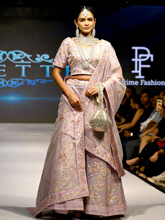 Odette Women Purple Net Semi Stitched Lehenga With Unstitched Blouse