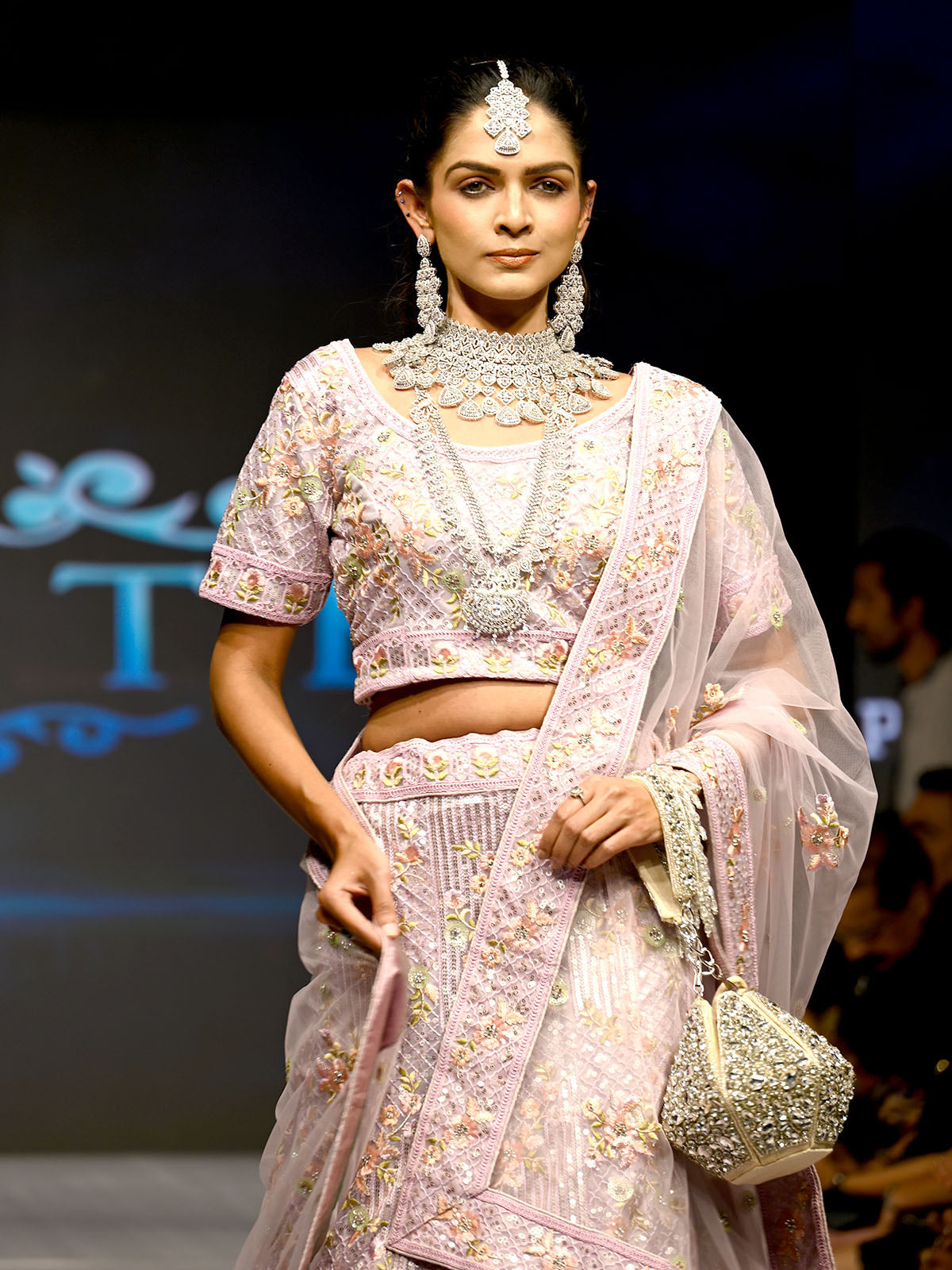 Odette Women Purple Net Semi Stitched Lehenga With Unstitched Blouse