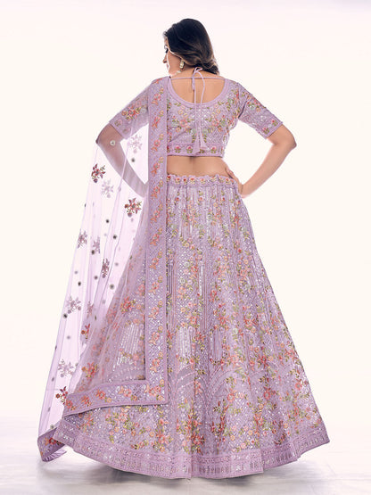 Odette Women Purple Net Semi Stitched Lehenga With Unstitched Blouse