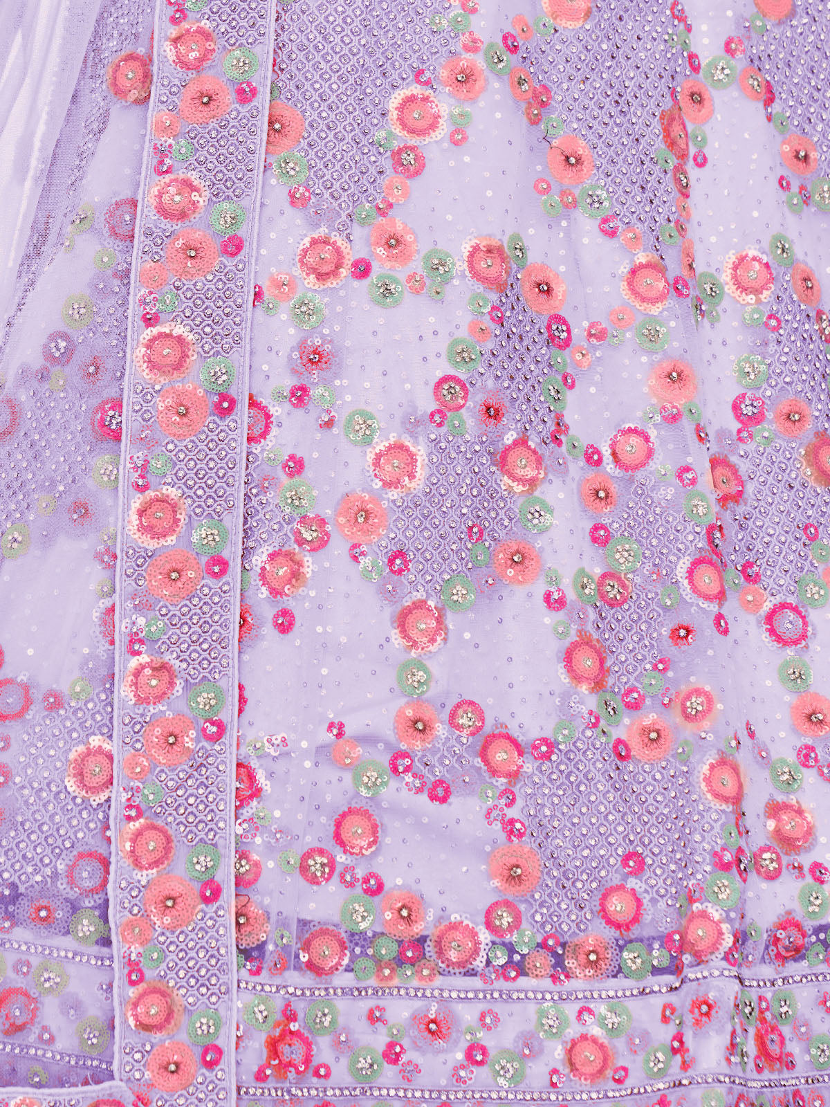 Odette Lavender Embroidered Soft Net Semi Stitched Lehenga With Blouse For Women