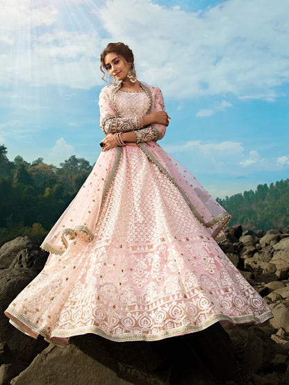 Odette Women Designer Pink Semi Stitched Lehenga With Unstitched Blouse