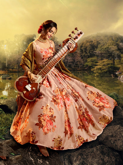 Odette Women Beautiful Peach Semi Stitched Lehenga With Unstitched Blouse