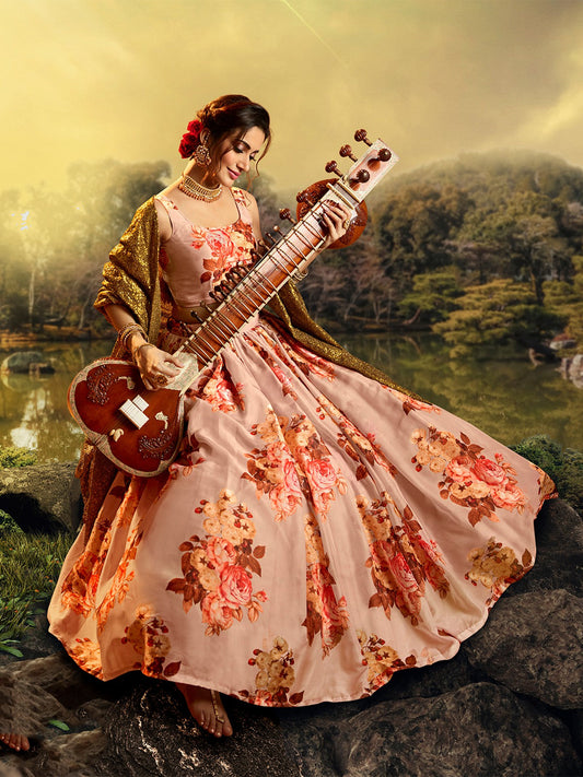 Odette Women Beautiful Peach Semi Stitched Lehenga With Unstitched Blouse