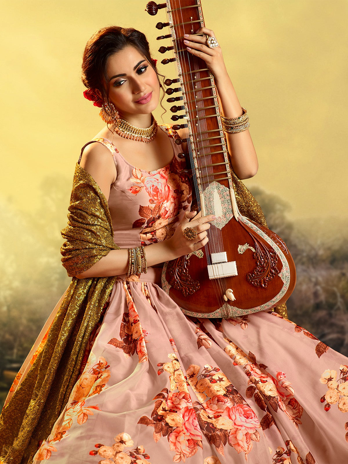 Odette Women Beautiful Peach Semi Stitched Lehenga With Unstitched Blouse